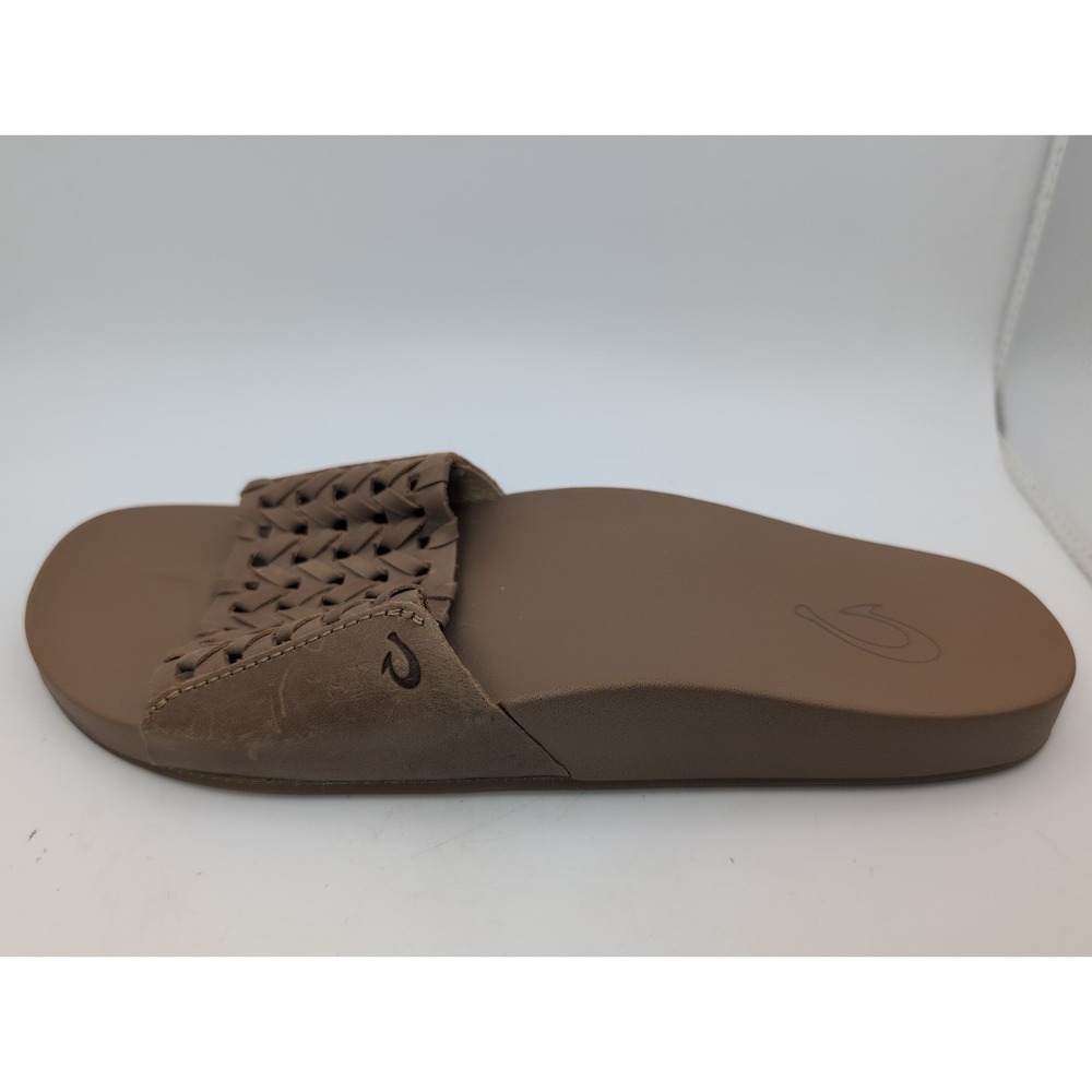 OluKai Kamola Woven Leather Slide Sandals Slip On Tan Comfort W 9 Beachcore - Picture 2 of 7
